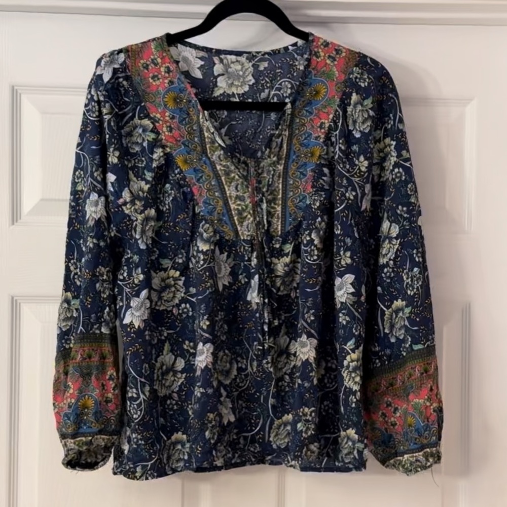 Floral Bohemian Women's Top - Blue and Red. Fits medium